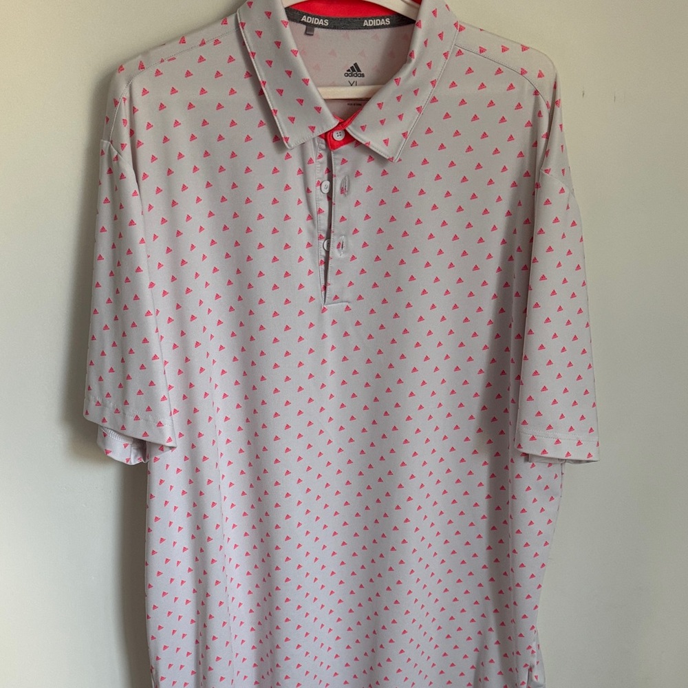 adidas White Polo with Pink Triangle Print